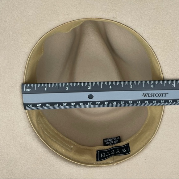 WYETH Wide Brim Fedora 100% Wool Felt Hat One Size Beige Neutral - Picture 10 of 15